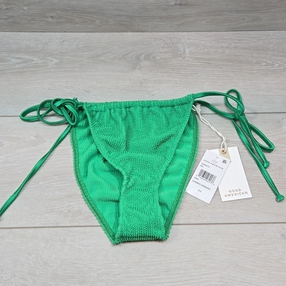 NWT Good American Women Summer Green Side Tiny Ties swim bottom sz 3/4 L/XL